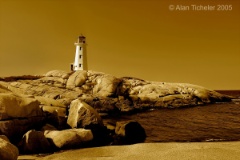 Lighthouse in Sepia  (Peggy's Cove, Nova Scotia) : peggy's cove, nova scotia, lighthouse, ocean, sepia, rocks, ticheler