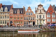 Looking Across the Leie River Near Korenmarkt   (Ghent, Belgium) : leie river, canal. ghent, belgium, marriott, korenmarkt, bootjes, ticheler